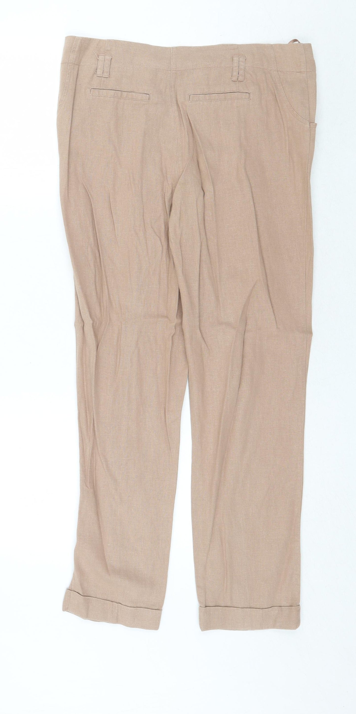 New Look Womens Beige Linen Chino Trousers Size 12 Regular Zip