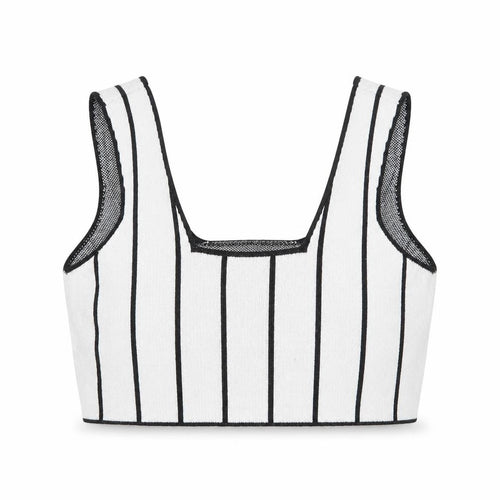 ASOS Womens White Striped Acrylic Cropped Tank Size 12 Square Neck