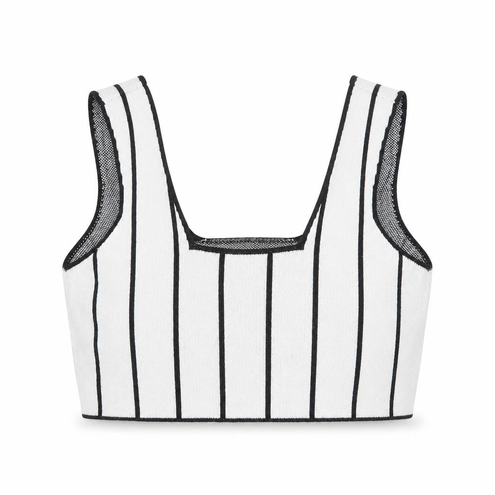 ASOS Womens White Striped Acrylic Cropped Tank Size 12 Square Neck