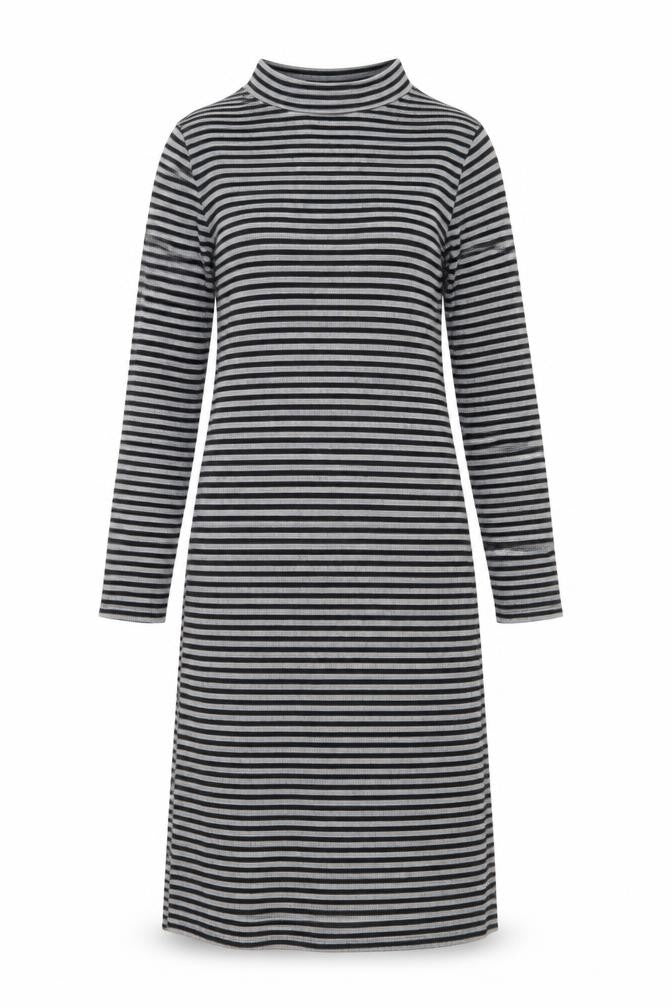 Poof Womens Grey Striped Polyester Jumper Dress Size S Mock Neck Pullover