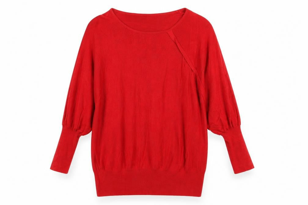 Pomdoro Womens Red Round Neck Viscose Pullover Jumper Size 18