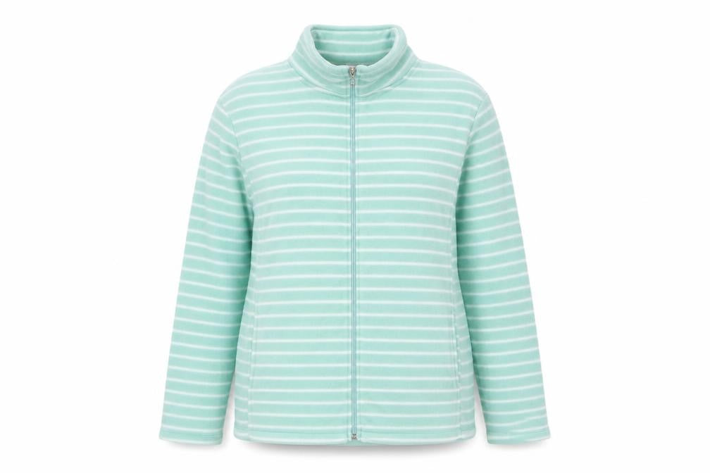 Anne De Lancay Womens Green Striped Jacket Size L Zip
