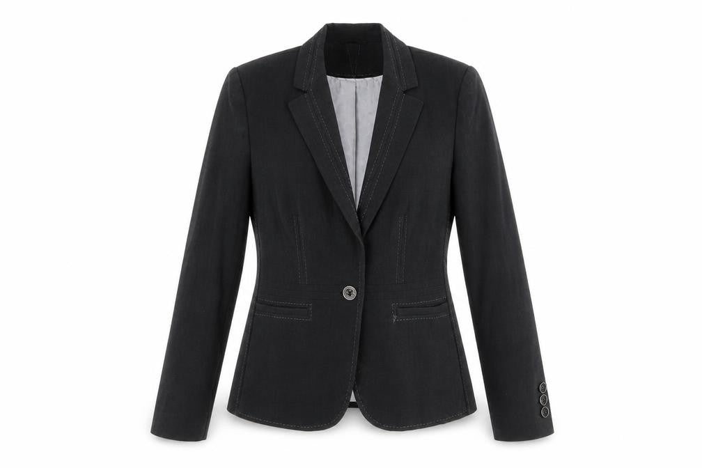 Front view of Marks & Spencer women’s grey polyester jacket blazer, size UK 10