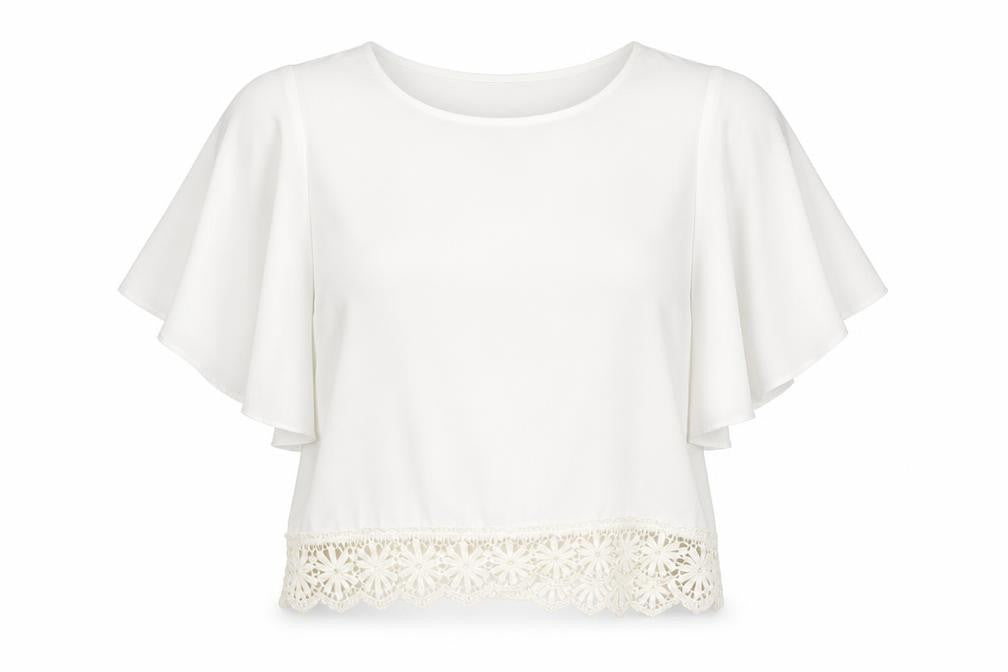 Front view of New Look women’s ivory polyester basic blouse, size UK 8, round neck