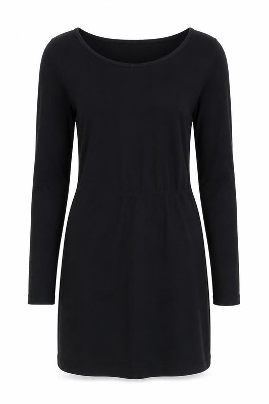 Front view of H&M women’s black cotton a-line, size XS, round neck pullover