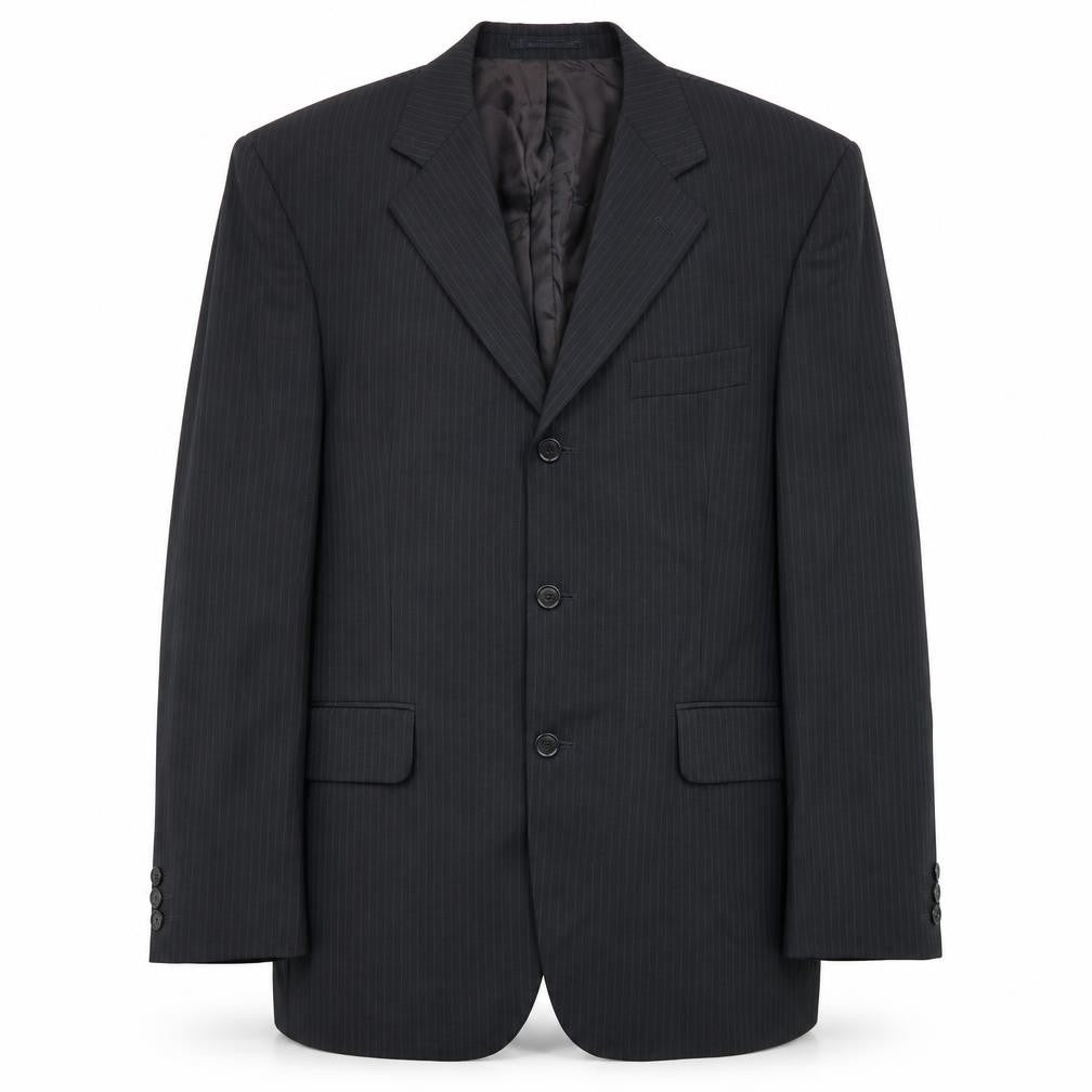 Front view of Burton men’s grey striped wool jacket suit jacket, size 42, regular