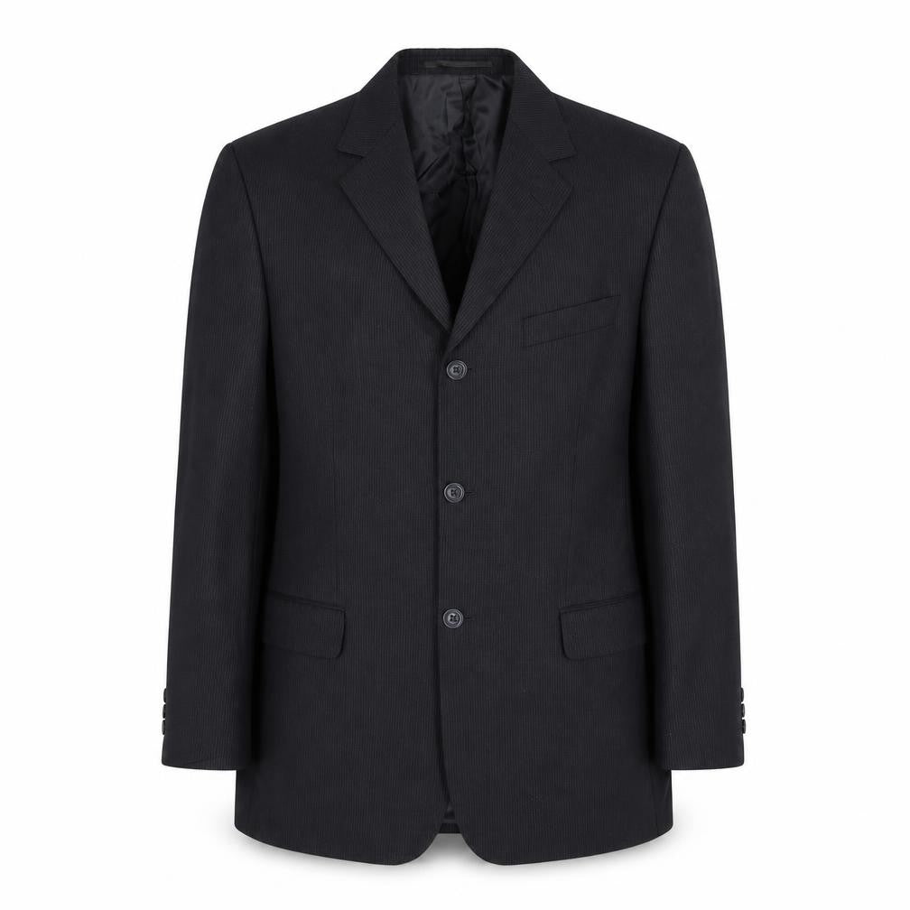 Front view of Tom English men’s black wool jacket suit jacket, size 40, regular