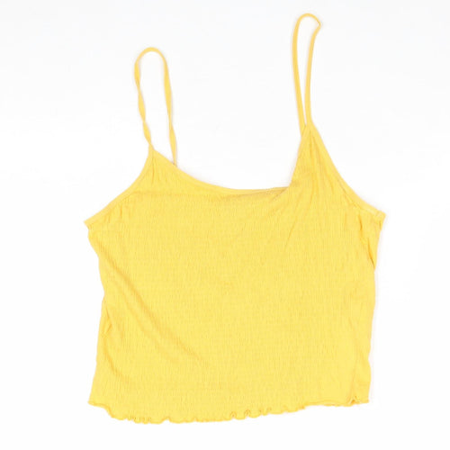 New Look Womens Yellow Cotton Camisole Tank Size 12 Scoop Neck - Textured