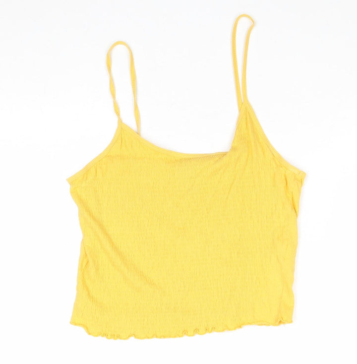 New Look Womens Yellow Cotton Camisole Tank Size 12 Scoop Neck - Textured