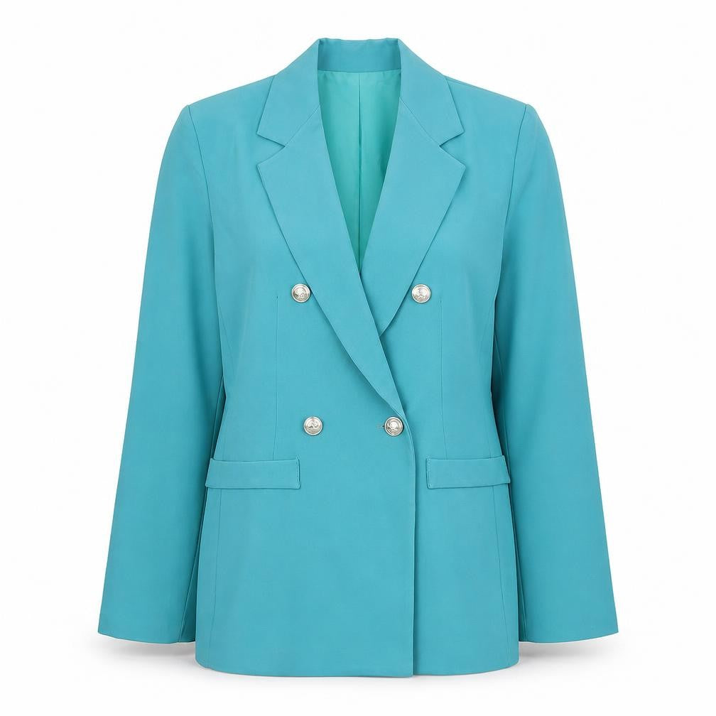 Front view of Boohoo women’s blue polyester jacket suit jacket, size UK 8