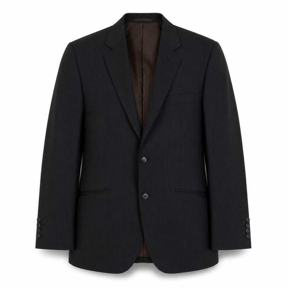 Front view of Milan Collection men’s grey striped polyester jacket suit jacket, size M, regular