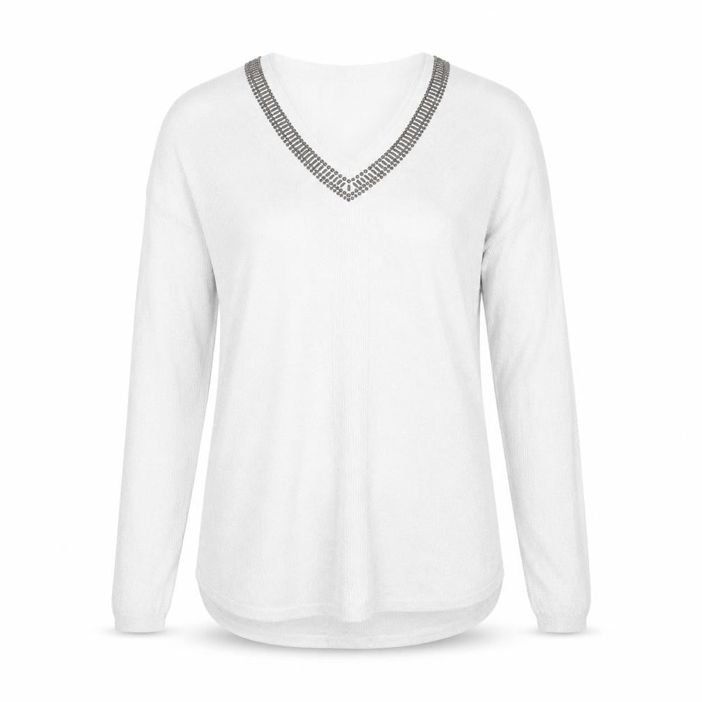 Front view of Next women’s grey v-neck viscose jumper, size UK 10