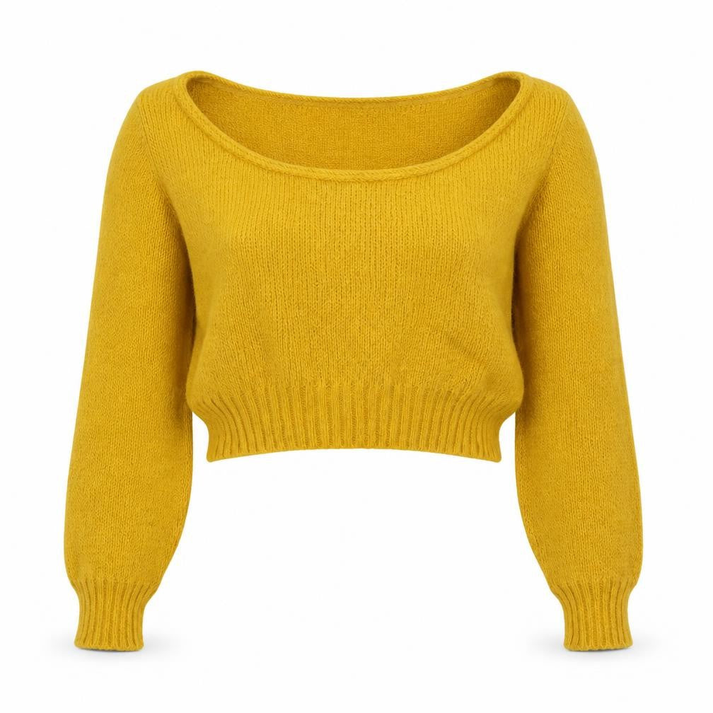 Front view of PRETTYLITTLETHING women’s yellow round neck acrylic jumper, size S