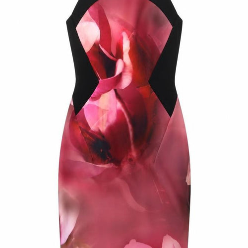 Roman Womens Black Floral Polyester Bodycon Size 10 V-Neck Zip