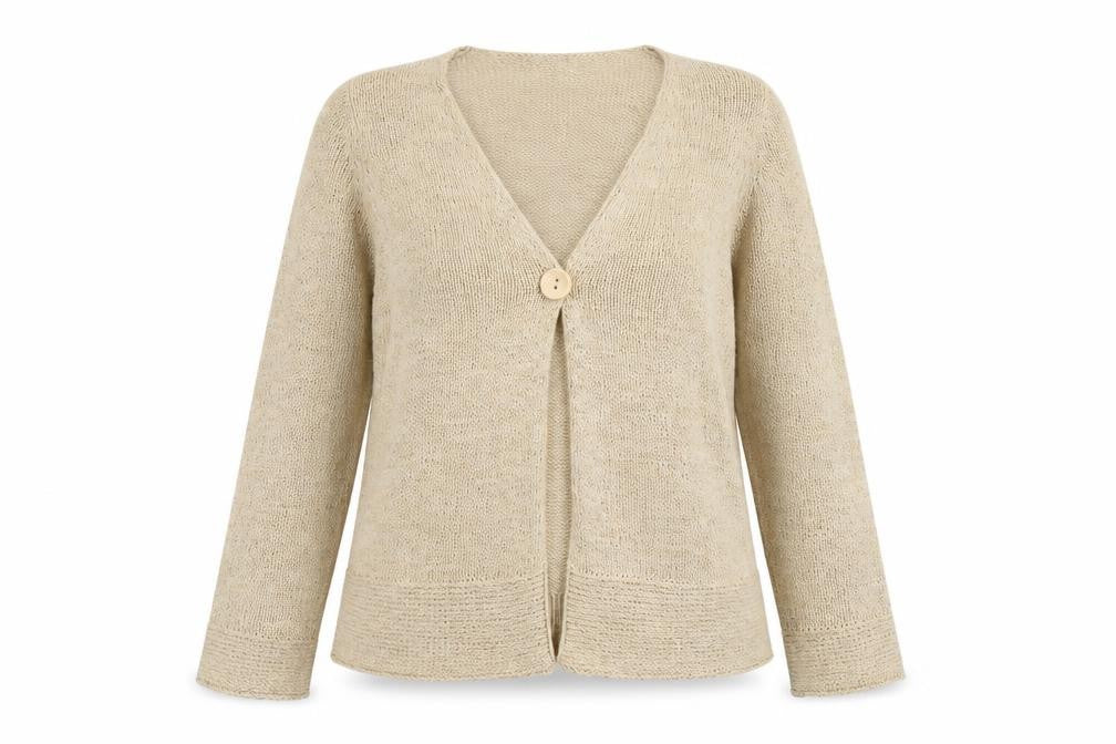 C.M.D Womens Beige V-Neck Acrylic Cardigan Jumper Size L