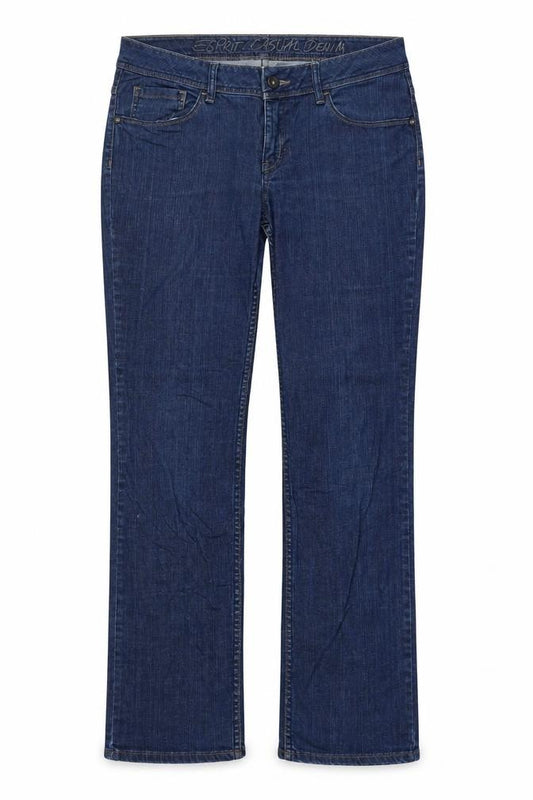Front view of ESPRIT women’s blue cotton bootcut jeans, size UK 34, in, 31-inch leg regular button