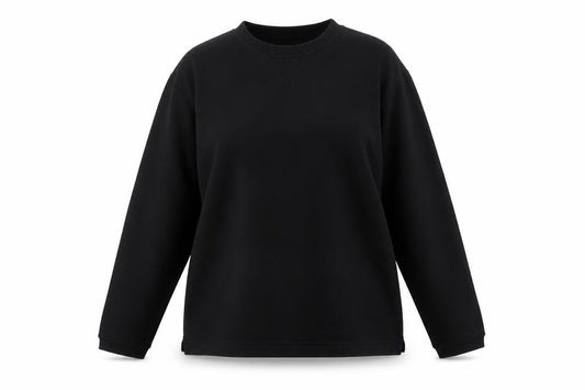 Front view of Joie de Vivre women’s black polyester pullover sweatshirt, size UK 20, pullover