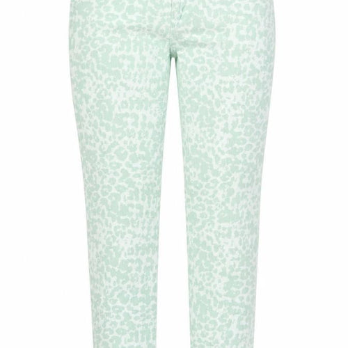ORSAY Womens Green Animal Print Cotton Straight Jeans Size 6 L30 in Regular Button - Leopard Pattern