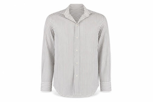 Zara Mens Beige Striped Cotton Button-Up Size L Collared Button