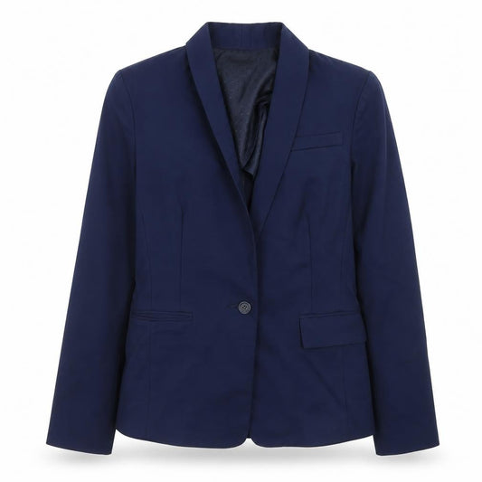 Front view of New Look women’s blue cotton jacket blazer, size UK 10