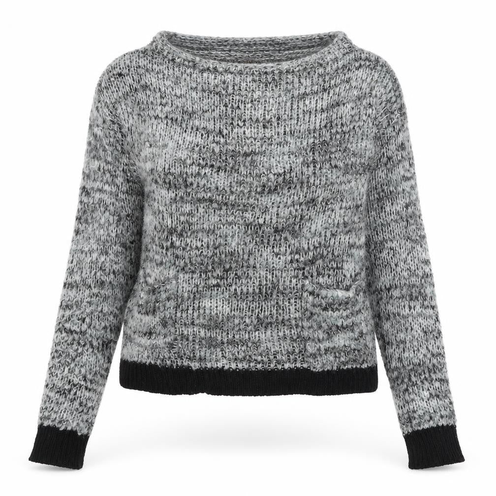 Katsumi Womens Grey Round Neck Geometric Acrylic Pullover Jumper Size S