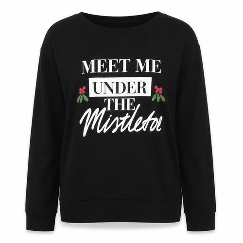 H&M Womens Black Cotton Pullover Sweatshirt Size XS Pullover - Christmas Mistletoe