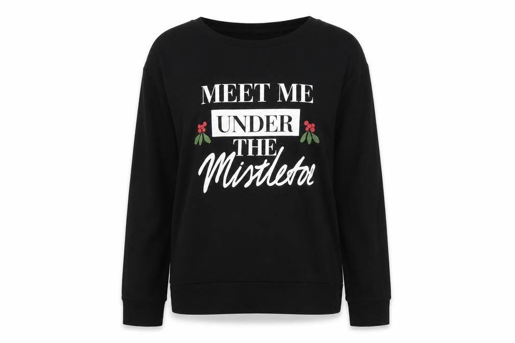 H&M Womens Black Cotton Pullover Sweatshirt Size XS Pullover - Christmas Mistletoe