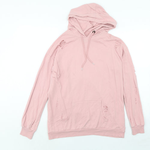 Select Womens Pink Cotton Pullover Hoodie Size 8 Pullover - Distressed