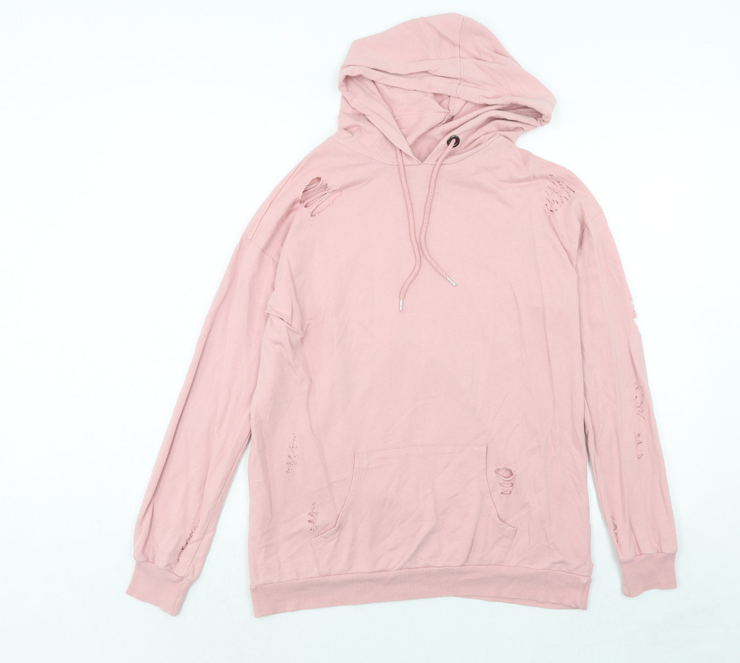 Select Womens Pink Cotton Pullover Hoodie Size 8 Pullover - Distressed