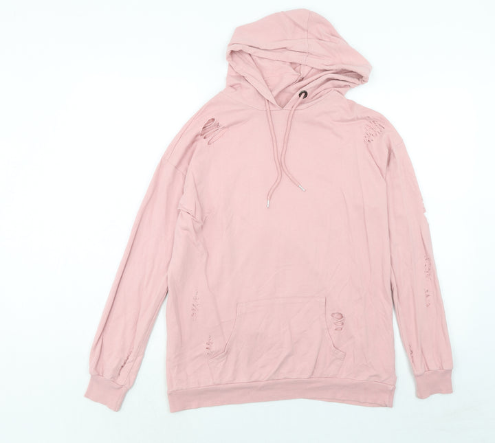 Select Womens Pink Cotton Pullover Hoodie Size 8 Pullover - Distressed