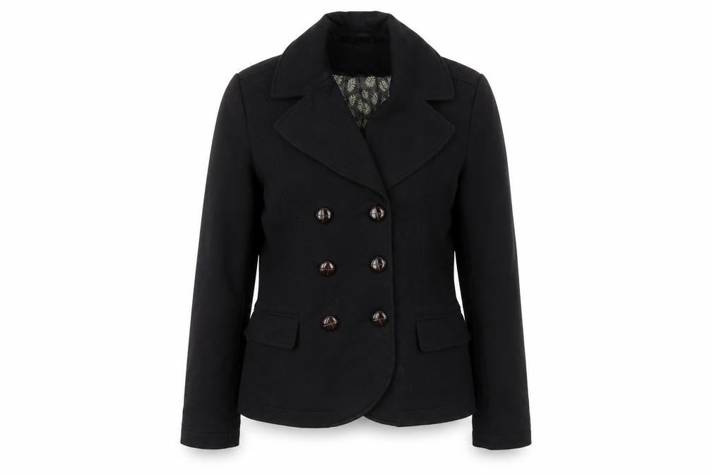 Front view of H&M women’s black cotton jacket blazer, size UK 12