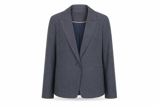 Front view of Principles women’s blue striped polyester jacket suit jacket, size UK 16