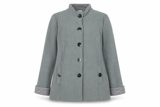 Front view of Anne De Lancay women’s green jacket, size M, button