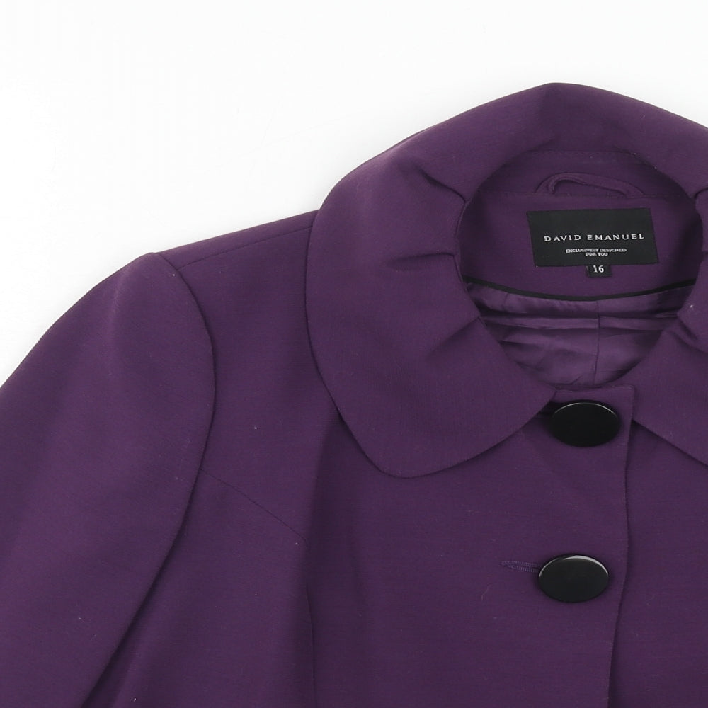 David Emanuel Womens Purple Polyester Jacket Size 16 Button