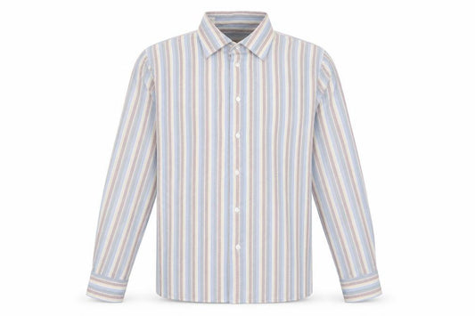 John Charles Mens Blue Striped Polyester Button-Up Size 16.5 Collared Button