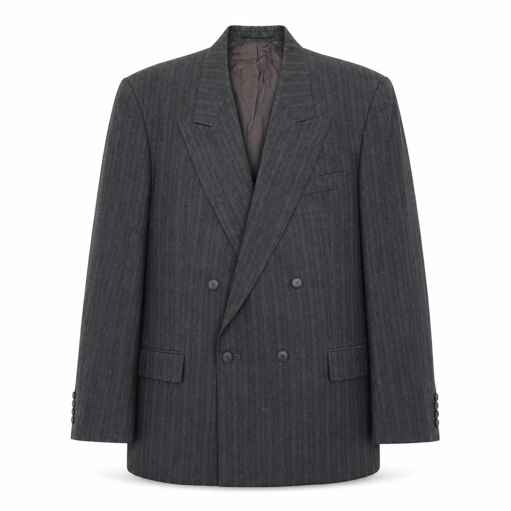 Front view of Marks & Spencer men’s grey striped wool jacket suit jacket, size 44, regular