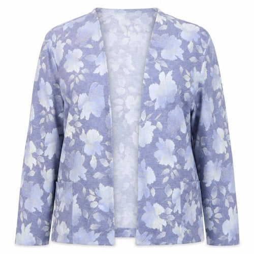 Deanes Womens Blue V-Neck Floral Polyester Cardigan Jumper Size 12