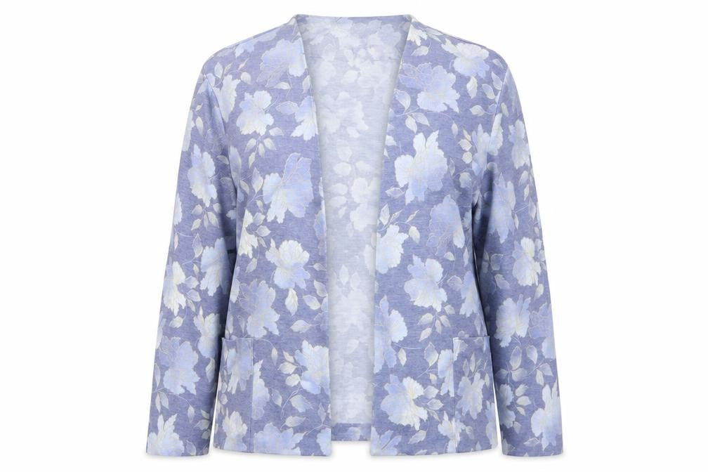 Deanes Womens Blue V-Neck Floral Polyester Cardigan Jumper Size 12