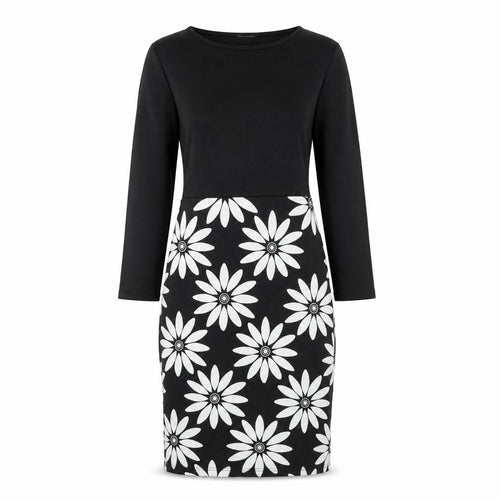 Indulgence Womens Black Floral Wool A-Line Size S Round Neck Pullover - Size S-M