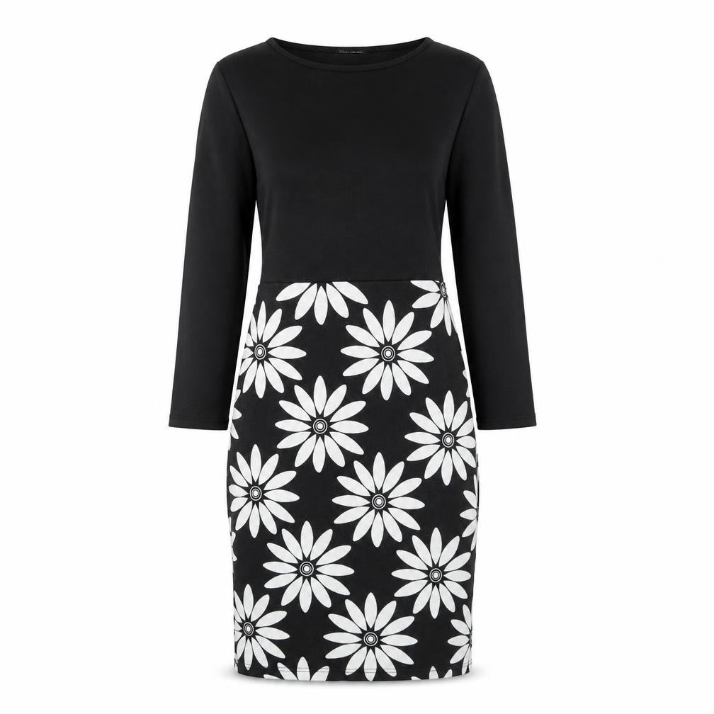 Indulgence Womens Black Floral Wool A-Line Size S Round Neck Pullover - Size S-M