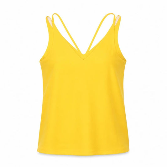 Front view of Topshop women’s orange polyester basic tank, size UK 4, v-neck