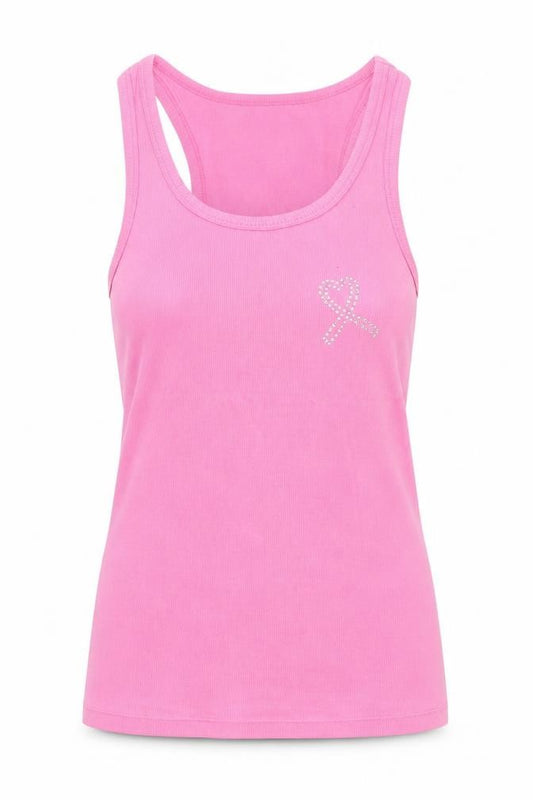 Front view of Marks & Spencer women’s pink cotton basic tank, size UK 16, round neck