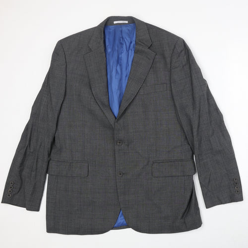 Chester Mens Grey Plaid Wool Jacket Suit Jacket Size 44 Regular