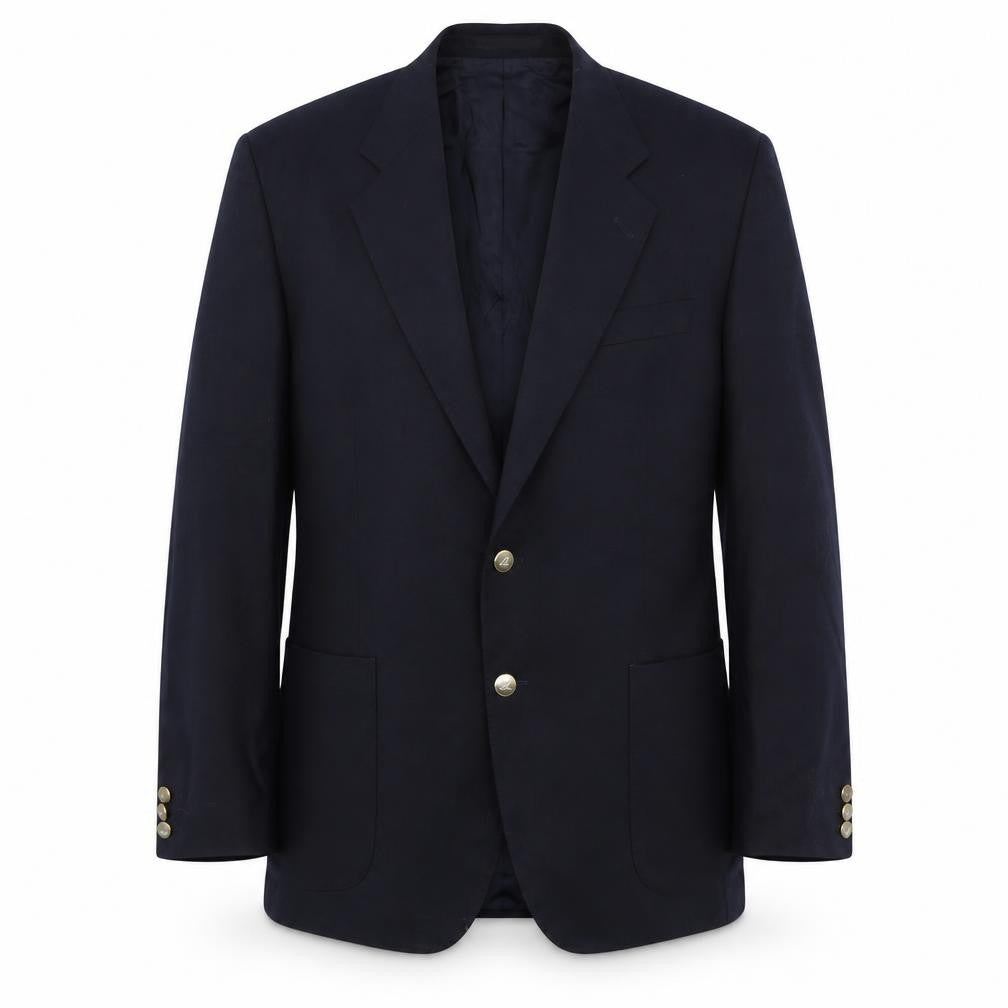 Front view of The Label men’s blue wool jacket blazer, size 44, regular