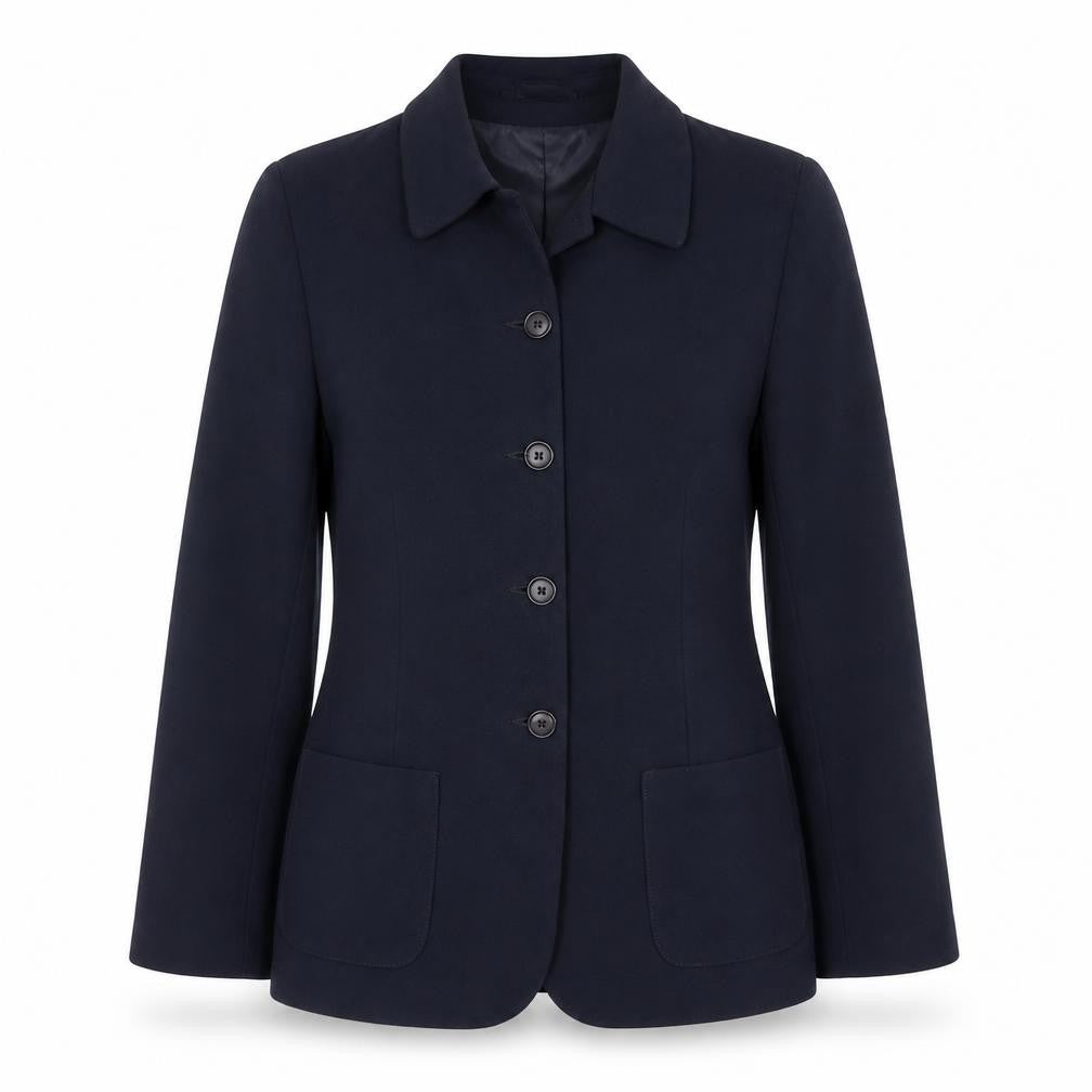 Front view of Berkertex women’s blue polyester jacket blazer, size UK 12