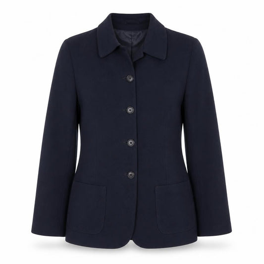Front view of Berkertex women’s blue polyester jacket blazer, size UK 12