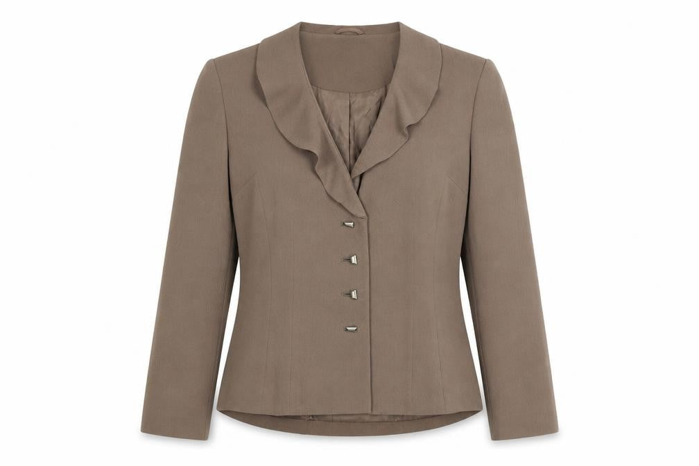 Front view of Minuet women’s brown polyester jacket blazer, size UK 10
