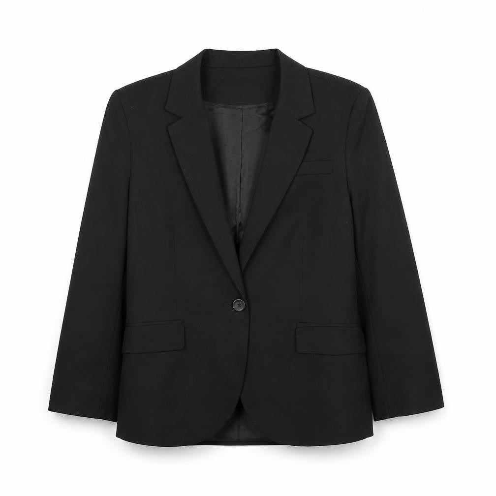 Front view of ASOS women’s black polyester jacket blazer, size UK 12