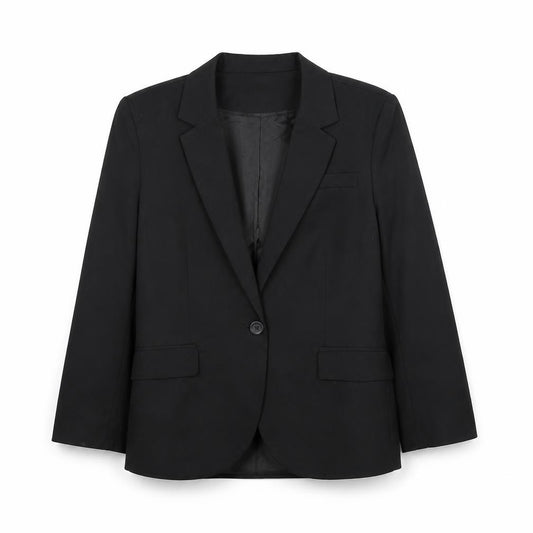 Front view of ASOS women’s black polyester jacket blazer, size UK 12