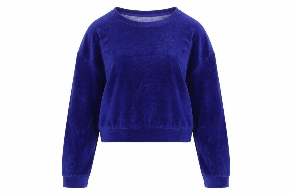 Front view of Forever 21 women’s blue polyester pullover sweatshirt, size S, pullover - cropped